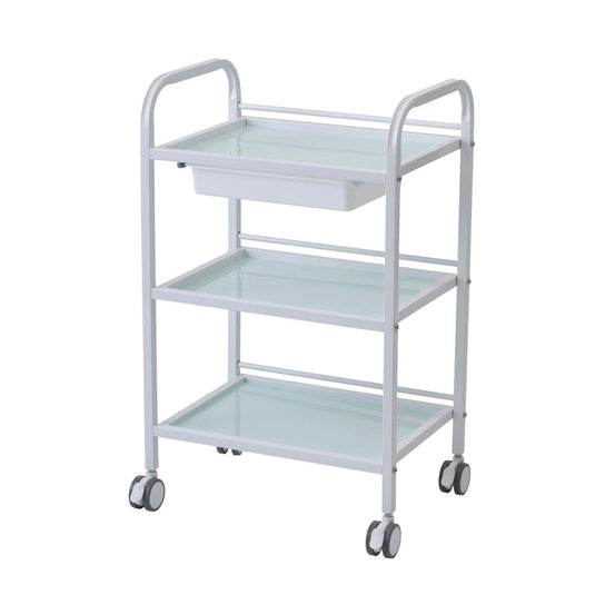 3-Tier Glass Wagon – White (with Slide Tray)