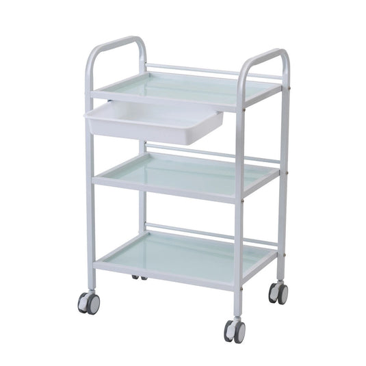 3-Tier Glass Wagon – White (with Slide Tray)
