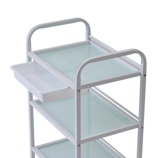 3-Tier Glass Wagon – White (with Slide Tray)