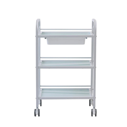3-Tier Glass Wagon – White (with Slide Tray)