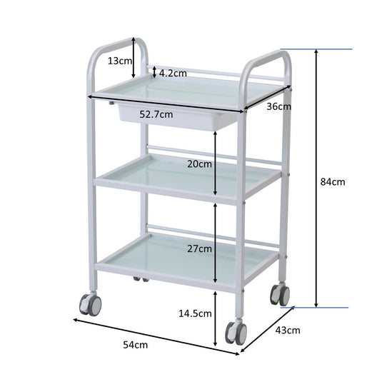 3-Tier Glass Wagon – White (with Slide Tray)