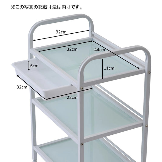 3-Tier Glass Wagon – White (with Slide Tray)