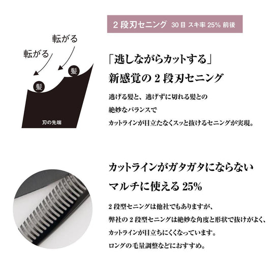 DEEDS GDZ630CT Black Titanium Thinning Scissors, 30-tooth, 2-stage Blade (6.0 inches, approximately 25% thinning rate)