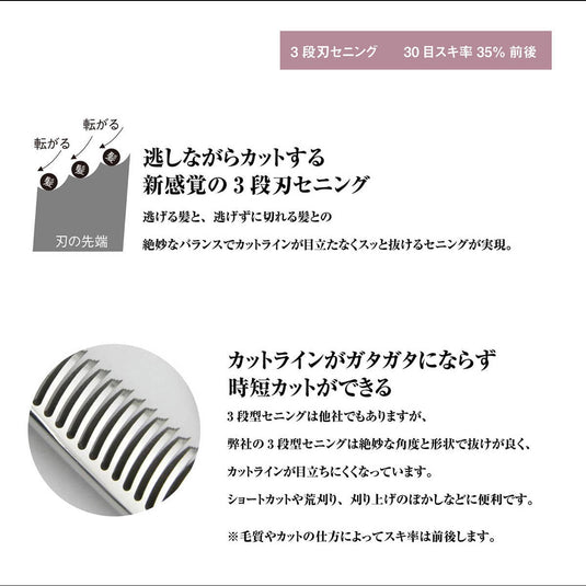 DEEDS GTZ630CCT Thinning Scissors, 30-tooth, 3-stage blade (6.0 inches, thinning rate approximately 35%)