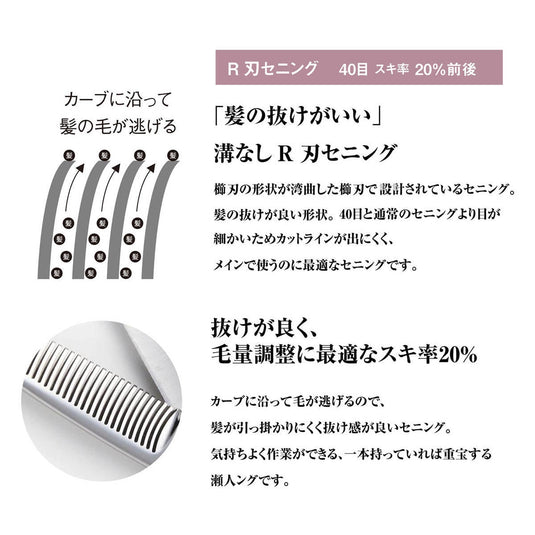 DEEDS GTZ640R Thinning Scissors, 40-tooth R-blade (6.0 inches, thinning rate of approximately 20%)