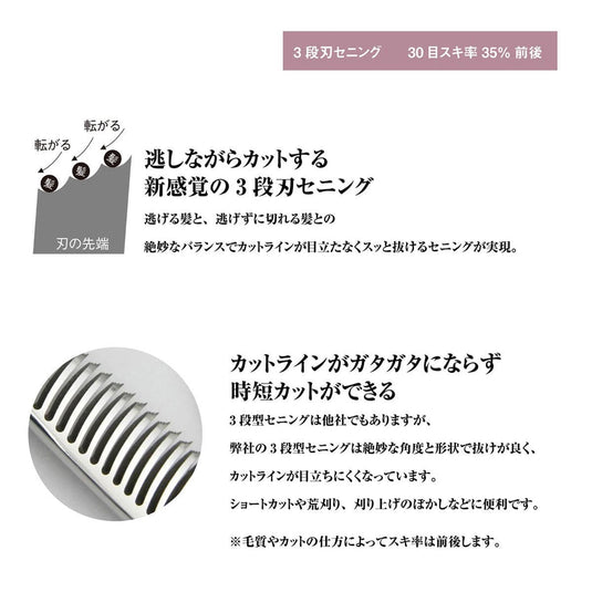 DEEDS GTZ630CCT Pink Gold Titanium Thinning Shears, 30-tooth, 3-stage blade (6.0 inches, approximately 35% thinning rate)