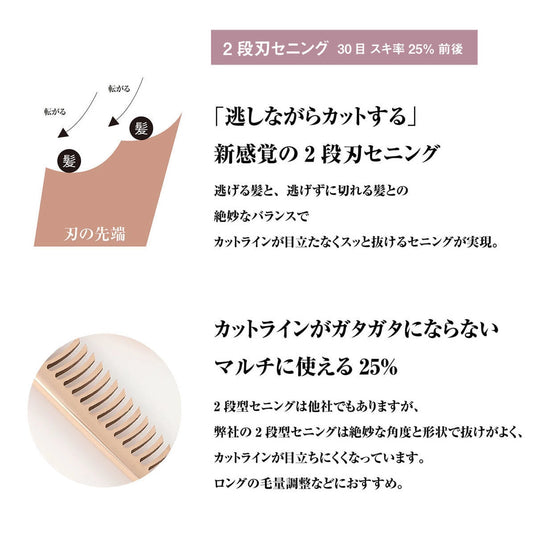 DEEDS GTZL630CT Pink Gold Thinning Shears, Left-Handed, 30-tooth, 2-Stage Blade (6.0 inches, approximately 25% thinning rate)