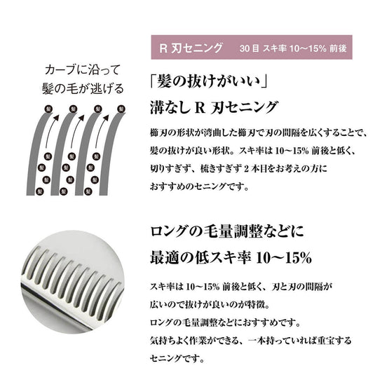 DEEDS GTZ630R White Thinning Scissors, 30-tooth R-blade (6.0 inches, thinning rate of approximately 10-15%)