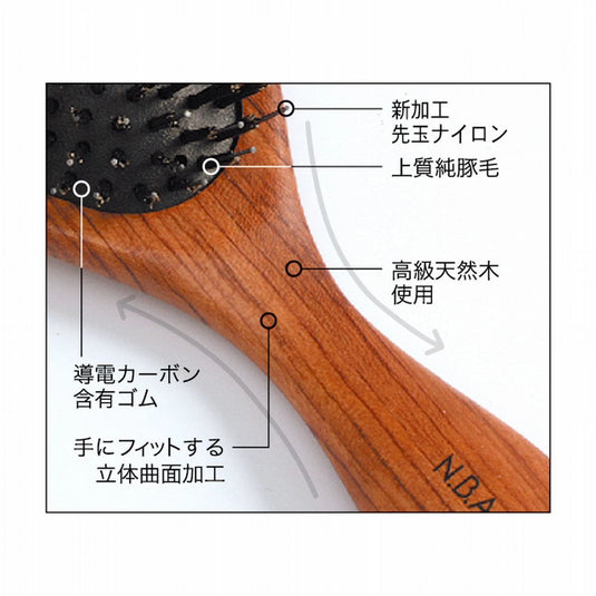 N.B.A.A. Blow Cushion Brush Large Wood Type Black NB-BC5