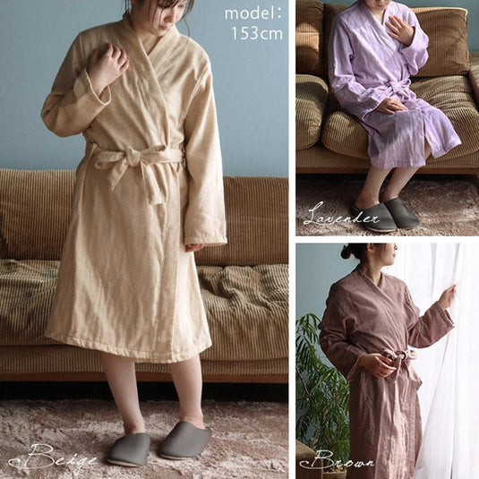hiorie Plain Front Gauze Bathrobe (Made in Japan, 4 Colours Available)